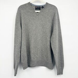 Daniel Bishop Mens Gray 100% Cashmere V-Neck Quiet Luxury Sweater Size XL